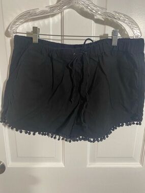 J Crew Women's Black Pom-Trim Drawstring Shorts